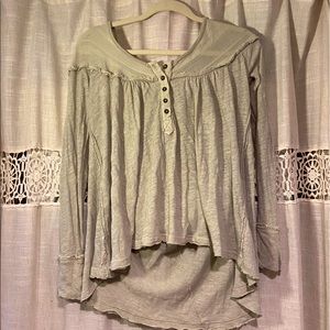 Free People Green button up Henley long sleeve top